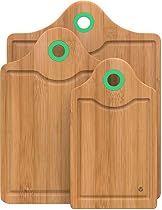 Vremi 3 Piece Bamboo Cutting Board Set - Wood Cutting Boards for Kitchen with Silicone Storage Handle - Small and Large Organic Eco Bamboo Wooden Carving Chopping Boards for Meat and Cheese - Green