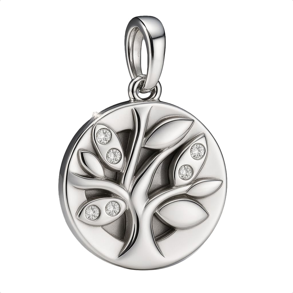 Family Tree of Life Pendant Charm 925 Sterling Silver with Sparkling Crystals for Pandora Moments Bracelet or Necklace Her Girls Women - Happy Birthday Gift Box