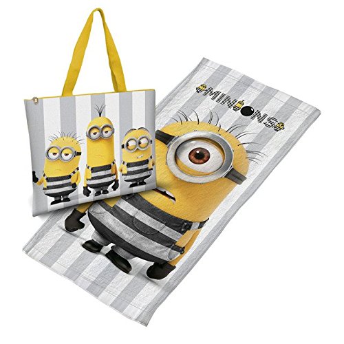 Minions Despicable Me 3 Jail-Beach Bag & Towel Set, Yellow, 140 x 70 cm