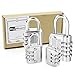 4 Pack Combination Padlocks by DigHealth(TM), Weatherproof, Keyless and Multiple Size, 3 or 4 Digit Code Locks, Resettable Number Password Locks for Gym & School Lockers, Travel Luggage Suitcases