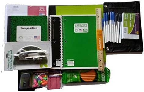 Back to School Supplies Bundle - Composition Book, Folders, Spiral Notebooks, Pencil Pouch, Pencils, Erasers, Sharpener, Ruler, Pens, Protractor, Index Cards, Loose Leaf Paper