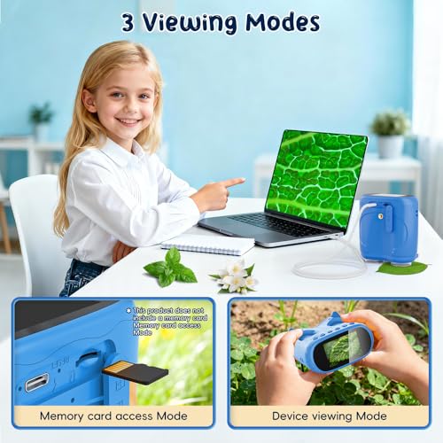 Temodu 2-in-1 Microscope for Children and Binoculars for Children, Toy, 4K 2.0 Inch Screen, for Observing, Hunting, Hiking, Rechargeable Portable Binoculars, Science Outdoor from 3 Years (Blue)