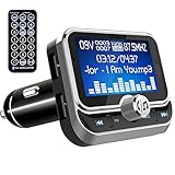 FM Transmitter Bluetooth, Zintou 1.8” LCD Display Wireless Radio Adapter Audio Receiver Stereo Music Player Car Kit With USB Charger, Remote Control,4 Music Play Ways, Hands Free Calls,AUX Input