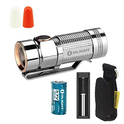 Olight S1 Titanium Limited Edition Cree Xm-l2 Nw LED 480 Lumens Flashlight With 16340 Battery and Traffic Wands With Battery Charger And Skyben Holster (Polish Version)