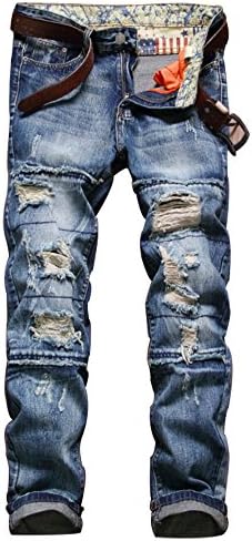 Myncoo Men's Distressed Ripped Slim Jeans Blue 27