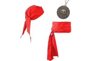 Joizomou Pirate Costume Accessories Women Men Pirate Bandana Headband Head Scarf Pirate Sash Belt and Pirate Jewelry 3pcs