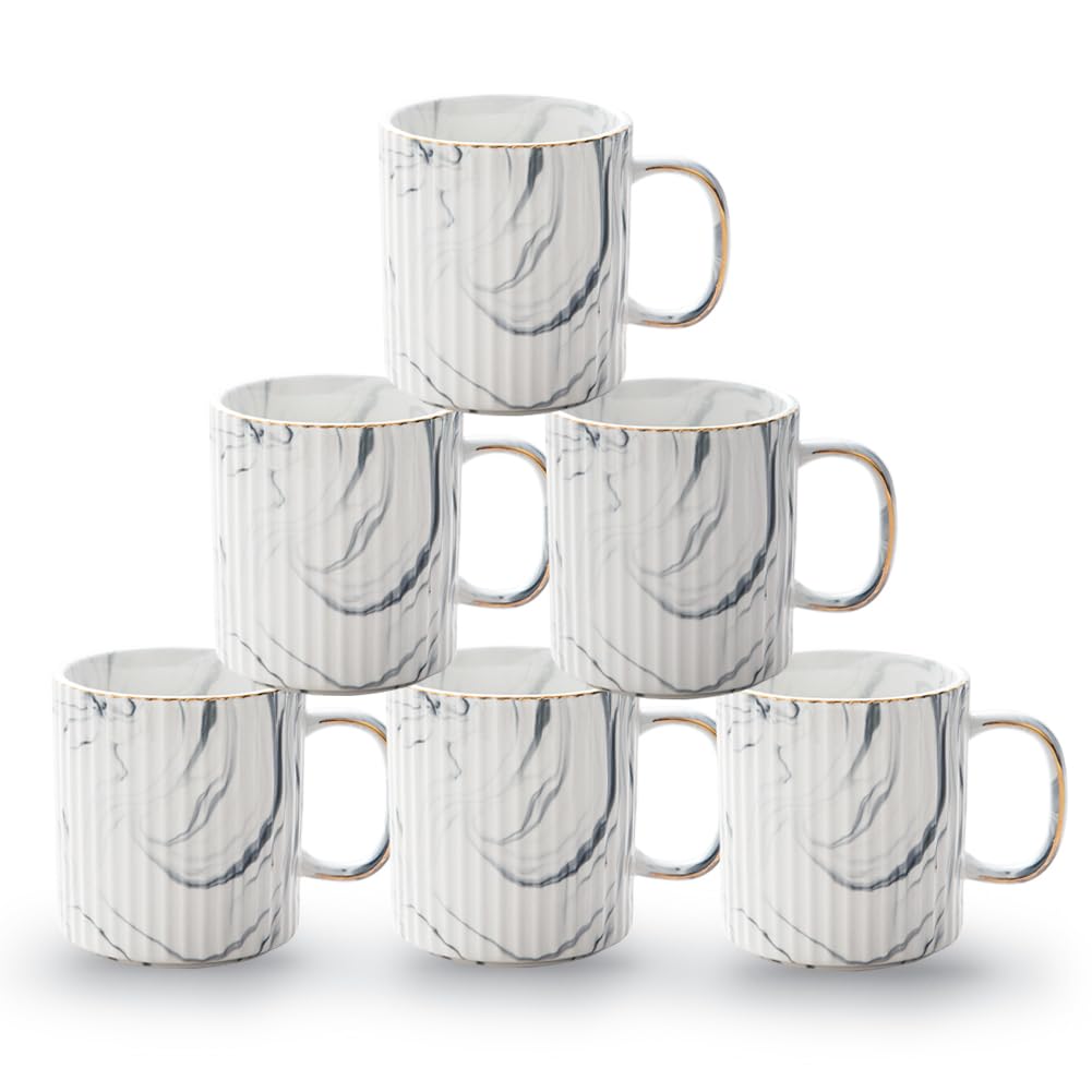 Photo 1 of 3 ONLY—- Colaymaxiu Coffee Mugs Set Of 6 14Oz -400ML,Stackable Cups, With Texture Patterns,Ceramic Mug for Men/Women, Suit For Latte/Cappuccino/Cocoa/Milk, Dishwasher Safe ?White Vertical Pattern