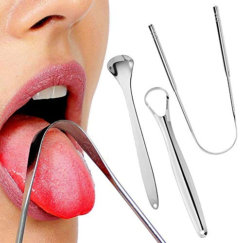Zungenreiniger Schaber, ConBlomi 3er Pack Edelstahl Metall Zungenschaber, aus Edelstahl gegen Mundgeruch und für Frischer Atem mit Etui für Mundpflege