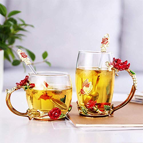 evecase Enamel Butterfly Flower Glas Kaffeetassen Teetasse Geschenke für Frauen.Personalisierte Geschenke für Mama y Freundin zum Geburtstag Weihnachtsgeschenke Muttertagsgeschenk – Bild 4