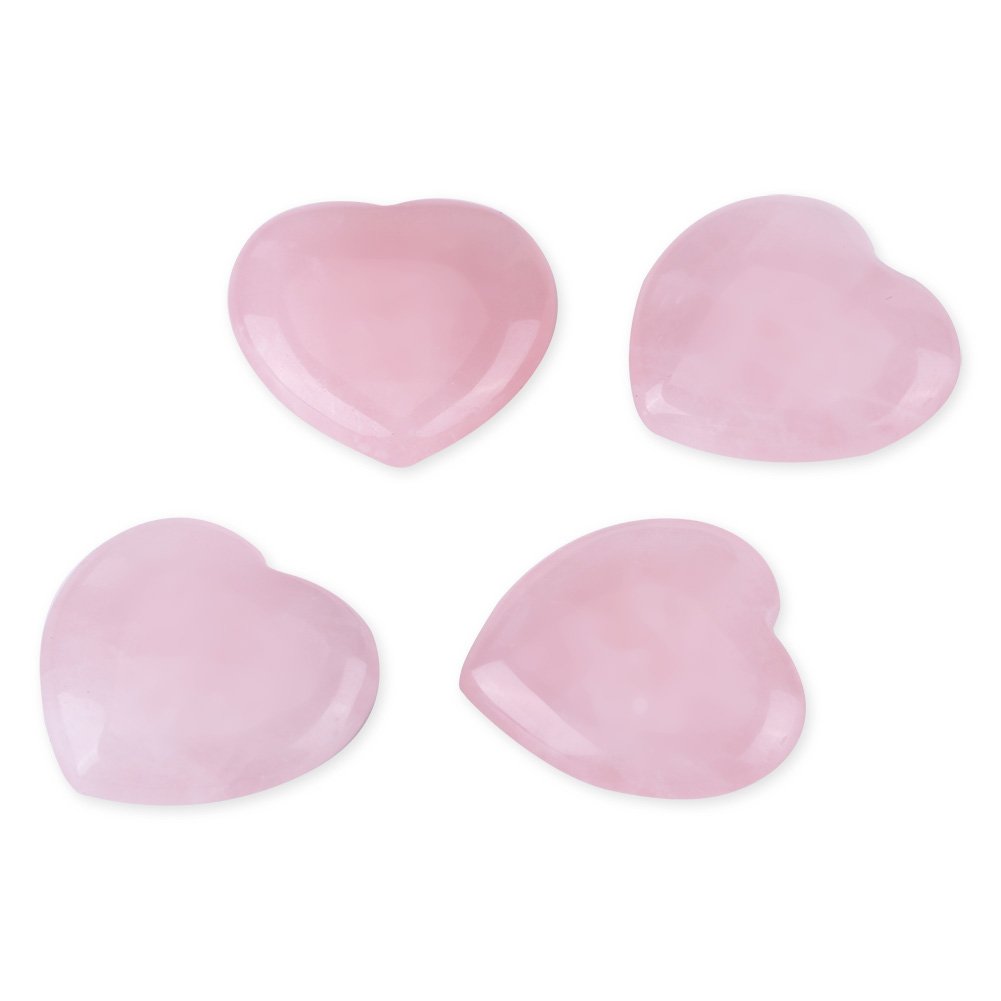 4pcs Healing Crystal Rose Quartz Carved Heart-Shaped Stone Reiki Balancing Semi-Precious Gemstone Decor