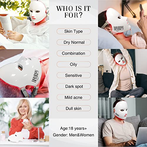 NEWKEY LED Face Mask Light Therapy, LED Facial Skin Care Mask, 7 Colors