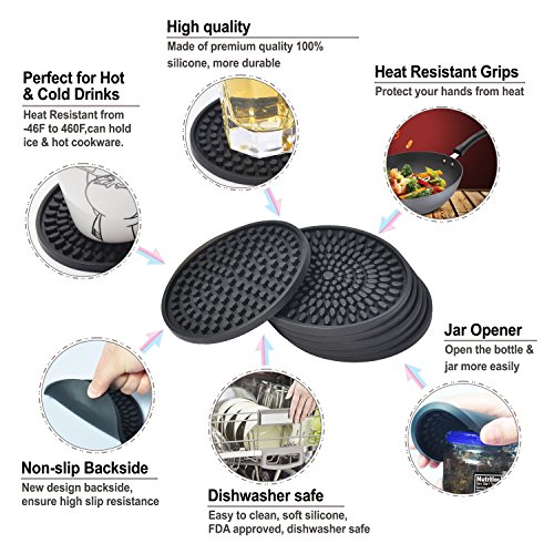 image for Silicone Drink Coasters Set of 8-Deep Tray,Large 4.3 inches Size Prote