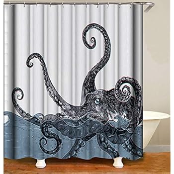 YUYASM Octopus Shower Curtain Decor,Vintage Marine Kraken Sea Monster Tentacle Ocean Water Fabric Bathroom Curtains,Waterproof Polyester Bath Curtain Set with Hooks 70x70 Inch