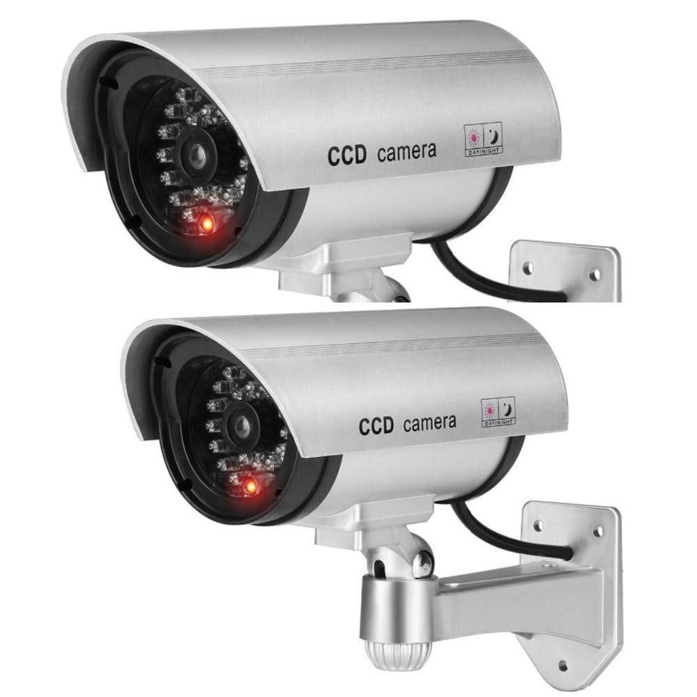 BW 2pcs 1100S Home Outdoor Indoor Dummy Camera Fake Camera Security Surveillance Dummy CCTV Camera Silver