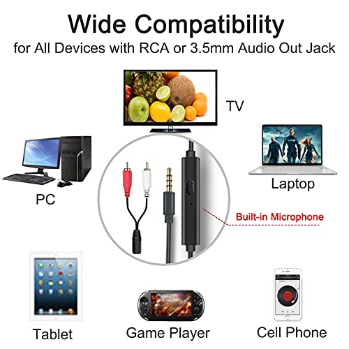 SIMOLIO Long Cord Headphones for TV and PC with Volume Control and Mic
