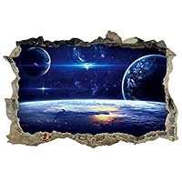 DNVEN 27 inches x 19 inches Planets Space Clouds Sun Porthole Window Milky Way Galaxy 3D Window View Wall Arts Decals Decors Removable Stickers Galaxy Space Planet