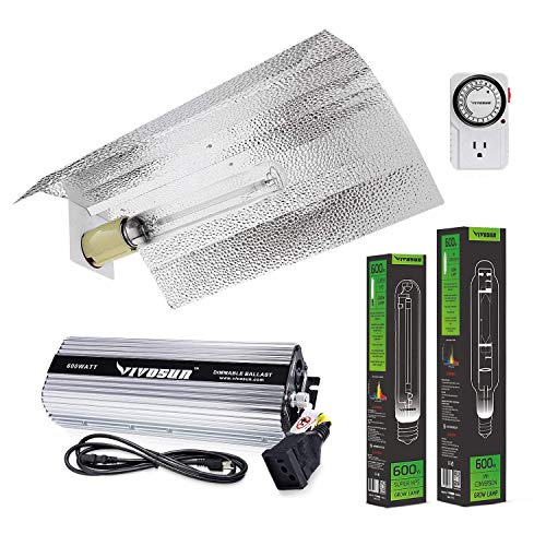 VIVOSUN Hydroponic 600 Watt HPS MH Grow Light Bulb Digital Dimmable Ballast Wing Reflector Set