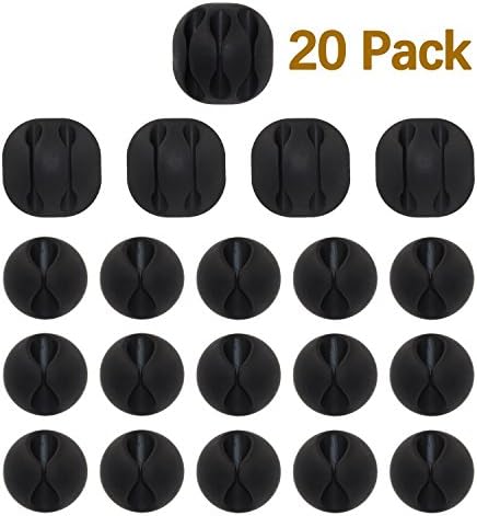 FIZZE 20pack Long Lasting Cable Clip, Multipurpose Organizer Solution for Desktop &amp; Computer Messy Wires, Charging or Mouse Cord Holder at Home Office Black Color