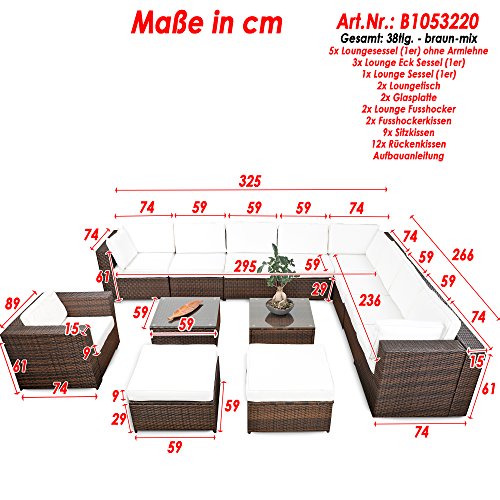 XXXL Rattan Lounge Set erweiterbar - Polyrattan Ecksofa Set XXXL - braun-Mix – Garnitur Gartenmöbel Sitzgruppe Lounge Möbel - Gartenlounge Set inkl. Lounge Ecke + Sessel + Hocker + Tisch + Kissen – Bild 4