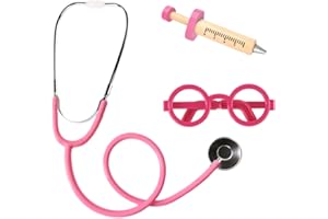 Roctocesy Kids Stethoscope Syringe Glasses Toy, Real Working Nursing Doctor's Stethoscope,Halloween Doctor Costume Cosplay Pretend Play Accessories (Pink)