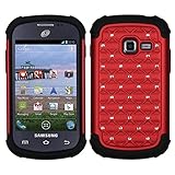 Asmyna Hybrid Luxurious Lattice Dazzling with Rhinestones Total Defense Cover for Samsung Galaxy Discover R740C/Centura S738C - Retail Packaging - Red/Black