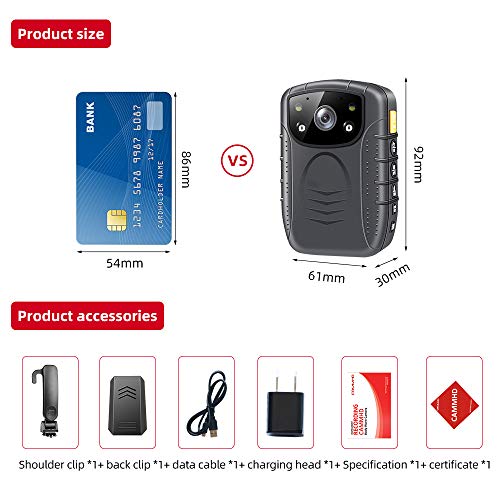 Body Worn Camera with Audio,1296P CAMMHD Police Body Cameras for