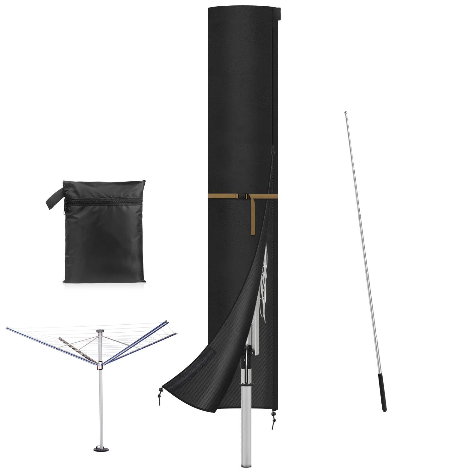 VANSHEIM Rotary Dryer Washing Line Cover - Clothes Airer Protective Waterproof Fabric With Rod Parasol for Garden Dryer and Airer - 185x32cm