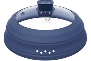 Microwave Splatter Cover Glass Guard Lid with Collapsible Silicone for Food Pot Plate Cover 9.8 inch Dark Blue