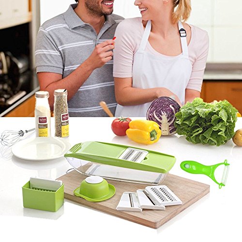 CACASO Mandoline Premium Vegetable Potato Slicer Grater Cutter for Tomato Onion, Cucumber, Zucchini Pasta, Cheese, Julienne Veggie Peeler Chopper Kitchen, Green
