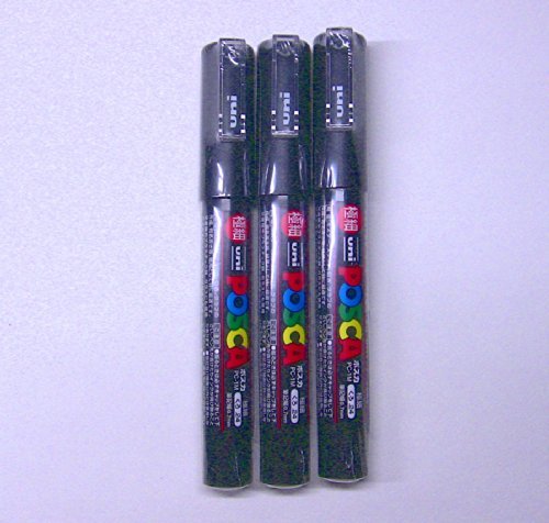 Uni Posca Paint Marker PC-1M Black, 3 pens per Pack(Japan Import) [Komainu-Dou Original Package]