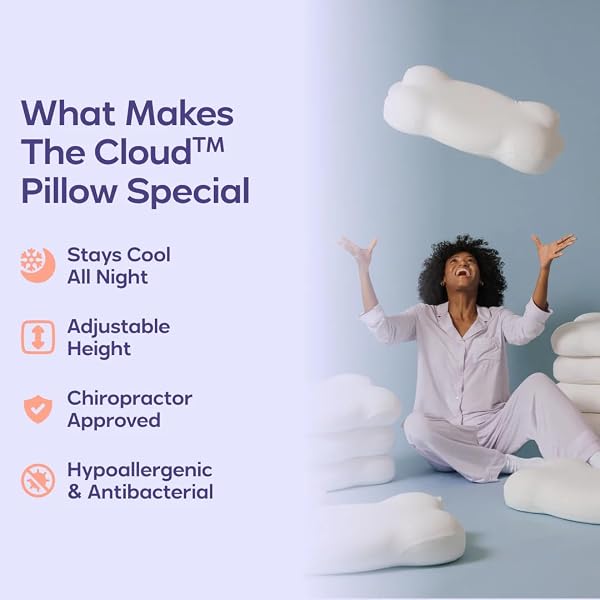 MELLOW CLOUDALIGN MEMORY FOAM PILLOW FOR NECK & SHOULDER SUPPORT, DUAL HEIGHT ERGONOMIC CERVICAL PILLOW FOR SIDE BACK & STOMACH SLEEPERS, CONTOURED ORTHOPEDIC BED PILLOW WITH WASHABLE COVER, STANDARD
