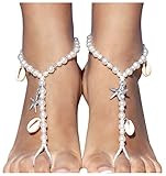 2 Pcs Foot Jewelry Anklet Chain Bracelet Barefoot Sandals with Starfish, Shell