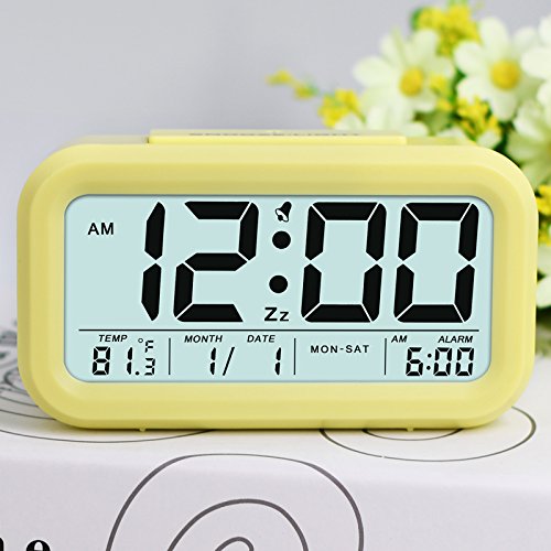 TXL 5.3" Digital Alarm Clock Student Clock Display 1 Alarm/Calendar, Snooze/5s Backlight, Battery Operated Bedside Desk/Shelf Clock for Kids/Teens/Home/Office/Travel-Yellow