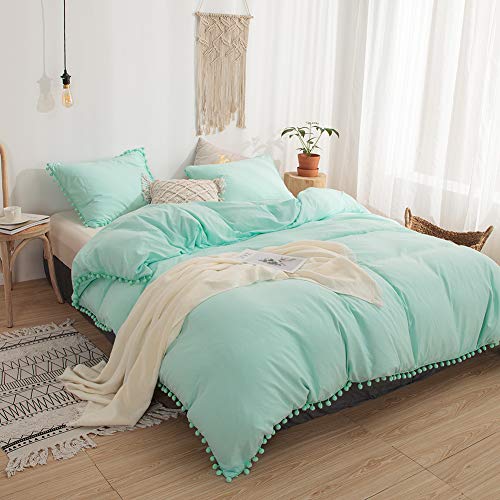 3 Pieces Turquoise Bedding Aqua Duvet Cover Set Ball Fringe Pattern Design Soft Turquoise Blue Bedding Sets Queen 1 Pom Fringe Duvet Cover 2 Pillowcases Queen Turquoise Pricepulse