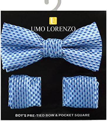 Boy's Geometric Polyester Woven Pre-Tied Banded Bow Tie &amp; Pocket Square Set (Blues)