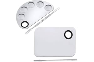 2 Pieces Cosmetic Makeup Palette, BetterJonny Stainless Steel Makeup Palette with Spatula Professional Spatula Cosmetic Tool 
