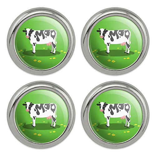 Dairy Cow In Field with Flowers Metal Craft Sewing Novelty Buttons - Set of 4