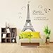 BestGrew Paris Effiel Tower Wall Stickers Home Decals for Living Room Bedroom