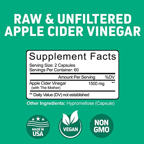 Herbtonics Raw Apple Cider Vinegar Capsules, 1500mg Detox Support