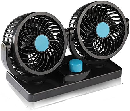 LehaiGo 12V Electric Car Fan, 360 Degree Rotatable 2 Speed Dual Head Car Auto Cooling Fan, Air Circulator Fan for Van SUV RV Boat Auto Vehicles Golf Cart