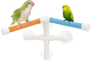 Hypeety Portable Suction Cup Bird Window and Shower Perch Toy for Bird Parrot Macaw Cockatoo African Greys Budgies Parakeet Bath Double Stand Perch Toy