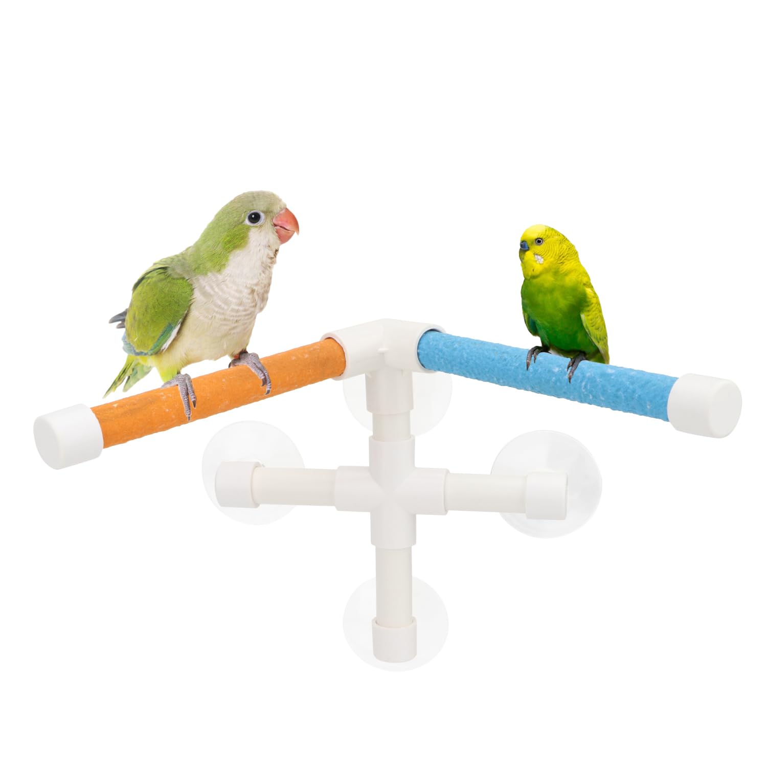 Portable Suction Cup Bird Window and Shower Perch Toy for Bird Parrot Macaw Cockatoo African Greys Budgies Parakeet Bath Double Stand Perch Toy