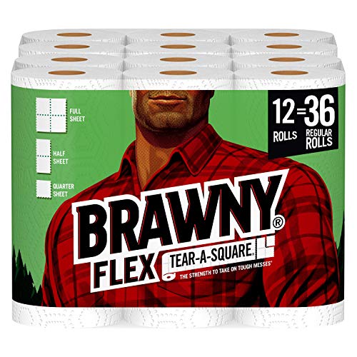 Brawny Flex Paper Towels, 12 Triple Rolls = 36 Regular Rolls, TearA