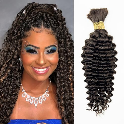 Human Braiding Hair Deep Wave Bulk Human Hair for Braiding No Weft (1 Pack-2 Bundles-100g) Human Braiding Hair for Boho Braids (4#, 16Inch) at Amazon