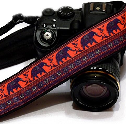 Great Gift Idea for Photographer - Lucky Elephants Camera Strap, Happiness Symbol. Photo Gear. SLR/DSLR Camera Strap. Purple, Orange; 192