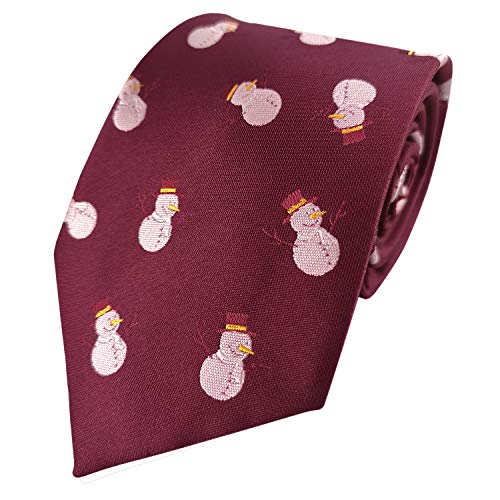Mens Exquisite Woven Tie Christmas Series Necktie -Various Colors (Christmas Snowman Burgandy)
