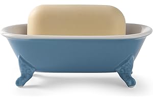 NEWHENGS 6.5" Ceramic Mini Decorative Clawfoot Bathtub Bar Soap Dish, Kitchen Sponge Holder and Shower Tray for Bathroom, 1 Pack(Pacific Blue)