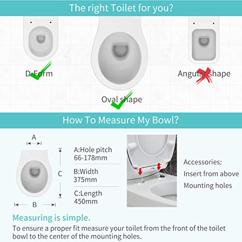 Toilet Seat with Oval Shape, Heavy Duty Urea-Formaldehyde Anti-Bacterial Material, Soft Close Toilet Seats White with One Button Quick Release, Adjustable Stainless Hinges, 2pcs Small Stickers