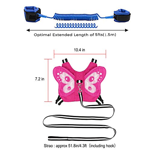 Atomcool Anti Lost Wrist Link + Baby Harness Leash, 2 Pack Child Toddler Walking Safety Harnesses for Boys and Girls to Disneyland, Zoo or Mall, Cute Kids Wristband Assistant Strap Belt (Butterfly Pin
