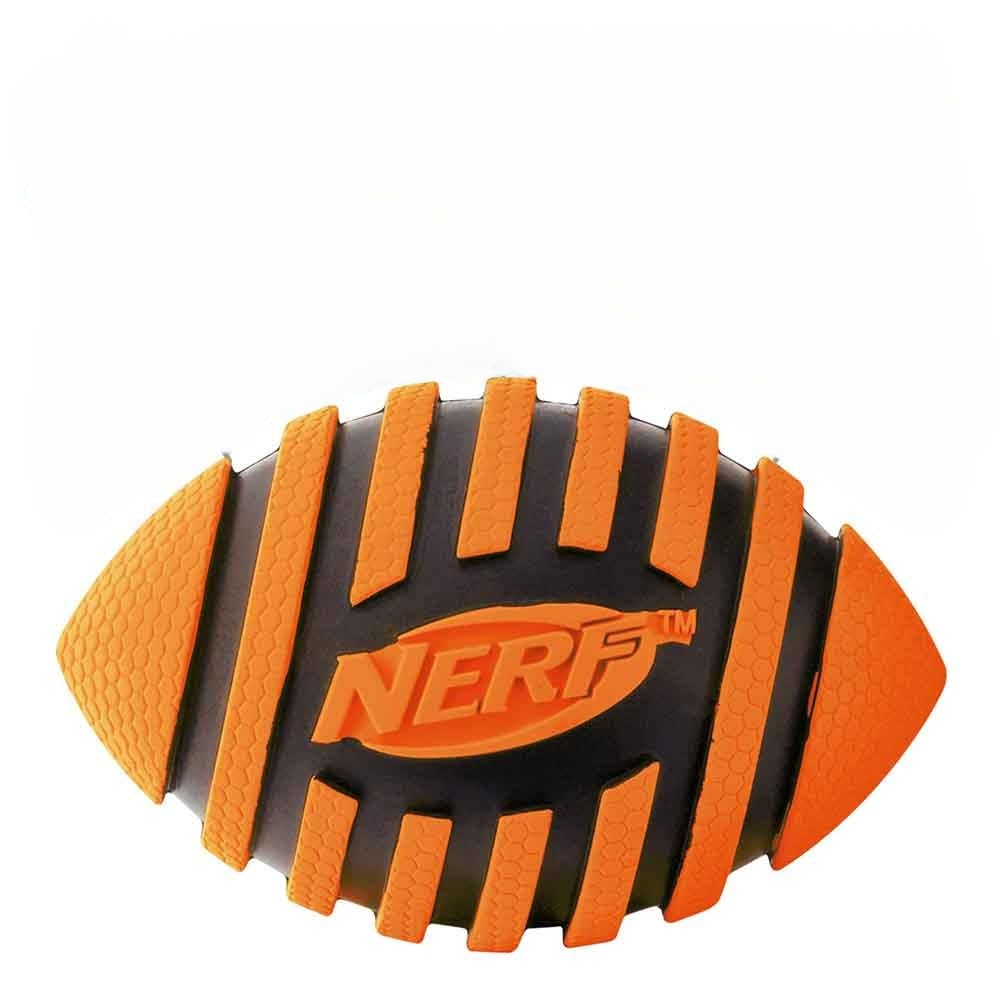 Nerf Dog Rubber Football Dog Toy with Spiral Squeaker, Lightweight, Durable and Water Resistant, 5 Inch Diameter for Medium/Large Breeds, Single Unit, Orange (8915)